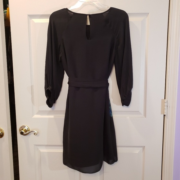 Tibi Black Silk Floral Print Belted Sheath Dress - Picture 2 of 3